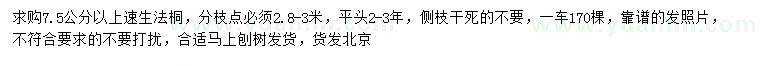 求購(gòu)7.5公分以上速生法桐