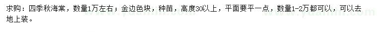求購四季秋海棠、高30公分以上金邊黃楊