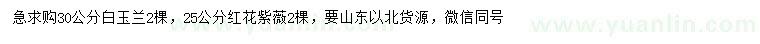 求購30公分白玉蘭、25公分紅花紫薇