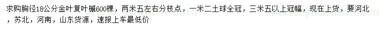 求購胸徑18公分金葉復(fù)葉槭