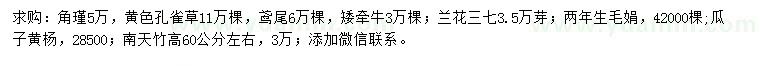 求購角瑾、孔雀草、鳶尾等