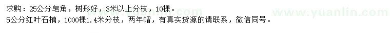 求購25公分皂角、5公分紅葉石楠