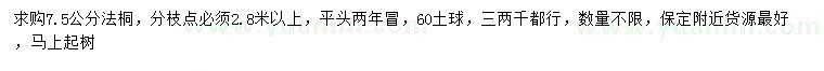 求購7.5公分法桐