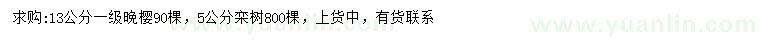 求購(gòu)13公分晚櫻、5公分欒樹(shù)