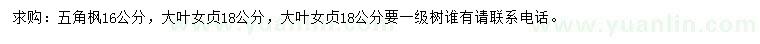 求購(gòu)16公分五角楓、18公分大葉女貞