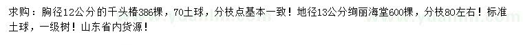 求購(gòu)胸徑12公分千頭椿、地徑13公分絢麗海棠