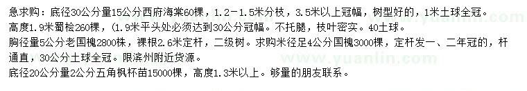 求購西府海棠、蜀檜、老國槐等