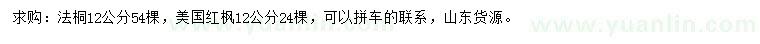 求購12公分法桐、美國紅楓