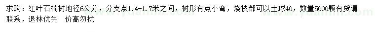 求購地徑6公分紅葉石楠