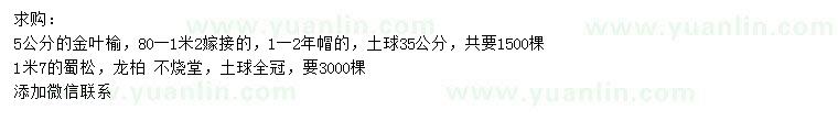 求購5公分金葉榆、1.7米蜀松