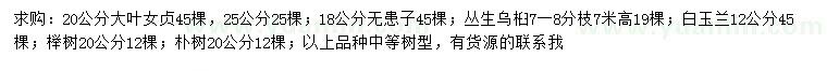 求購(gòu)大葉女貞、無患子、白玉蘭等