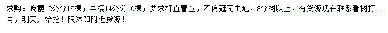 求購12公分晚櫻、14公分早櫻