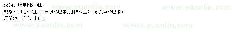 求購胸徑16公分臘腸樹