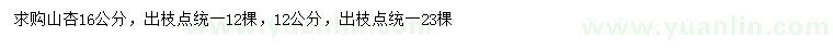 求購12、16公分山杏