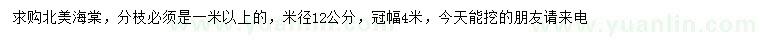 求購(gòu)米徑12公分北美海棠