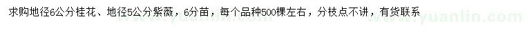 求購地徑6公分桂花、地徑5公分紫薇