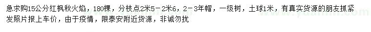 求購15公分紅楓秋火焰