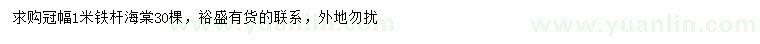 求購(gòu)冠幅1米鐵桿海棠