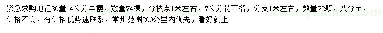 求購(gòu)30量14公分早櫻、7公分花石榴