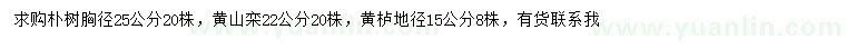 求購(gòu)樸樹、黃山欒、黃櫨