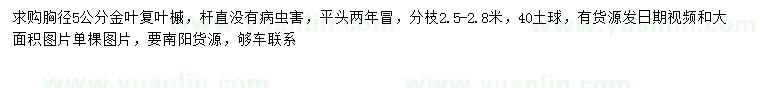 求購胸徑5公分金葉復(fù)葉槭