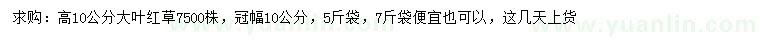 求購高10公分大葉紅草