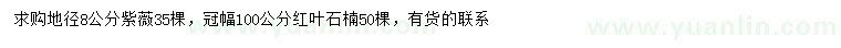 求購(gòu)地徑8公分紫薇、冠幅100公分紅葉石楠