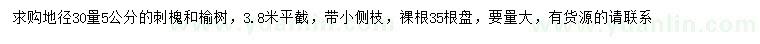 求購30量5公分刺槐、榆樹