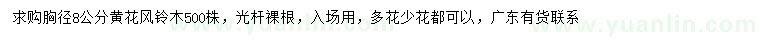 求購胸徑8公分黃花風(fēng)鈴木