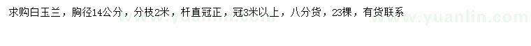 求購胸徑14公分白玉蘭