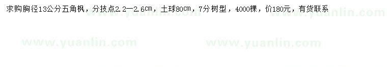 求購胸徑13公分五角楓