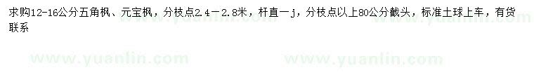 求購(gòu)12-16公分五角楓、元寶楓