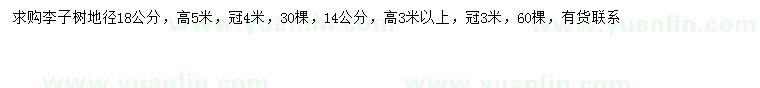 求購(gòu)地徑14、18公分李子樹(shù)