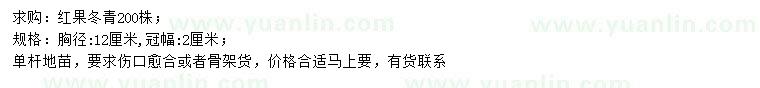 求購(gòu)胸徑12公分紅果冬青