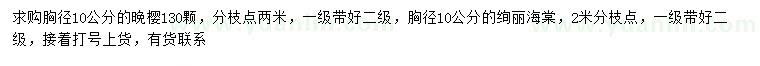 求購胸徑10公分晚櫻、絢麗海棠