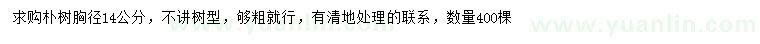 求購胸徑14公分樸樹