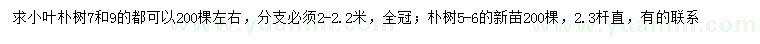 求購7、9公分小葉樸樹、5-6公分樸樹