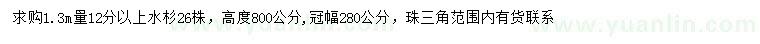 求購(gòu)1.3米量12公分以上水杉