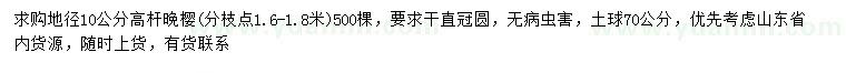 求購地徑10公分高桿晚櫻