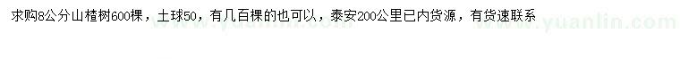 求購8公分山楂樹