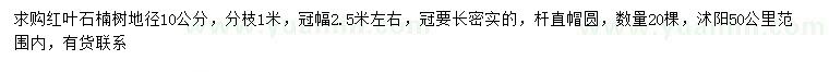 求購地徑10公分紅葉石楠樹