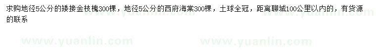 求購(gòu)地徑5公分的金枝槐、西府海棠