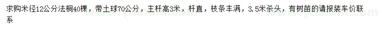 求購米徑12公分法桐