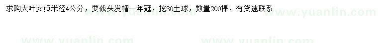 求購米徑4公分大葉女貞