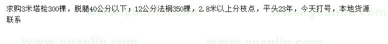 求購(gòu)3米塔檜、12公分法桐
