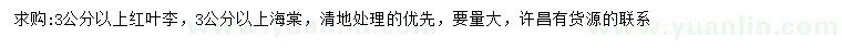 求購3公分以上紅葉李、海棠