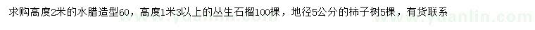 求購造型水臘、叢生石榴、柿子樹