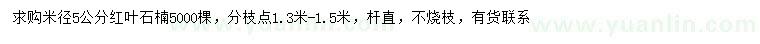 求購(gòu)米徑5公分紅葉石楠