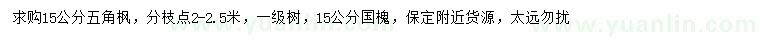 求購15公分五角楓、國槐