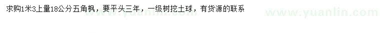 求購1.3米量18公分五角楓